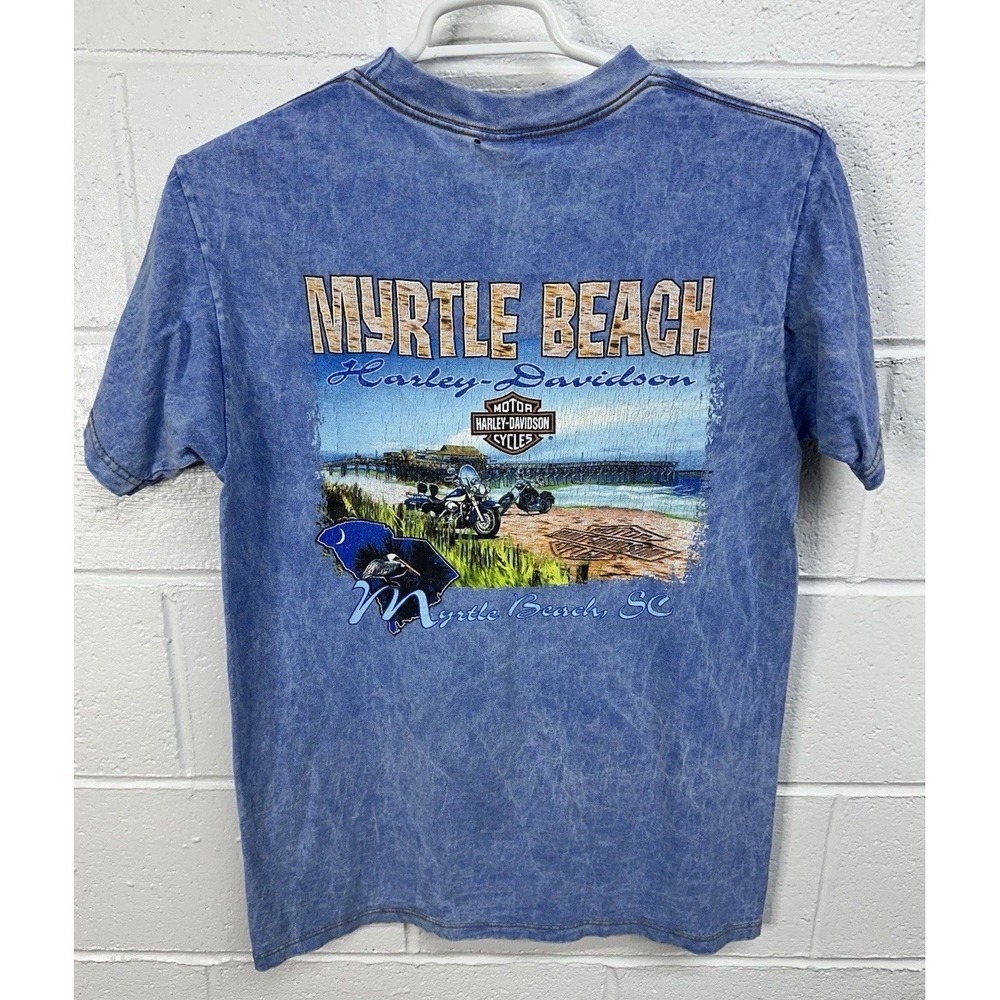 Harley Davidson T-Shirt Blue Myrtle Beach Pocket Acid Wash / Men's Medium